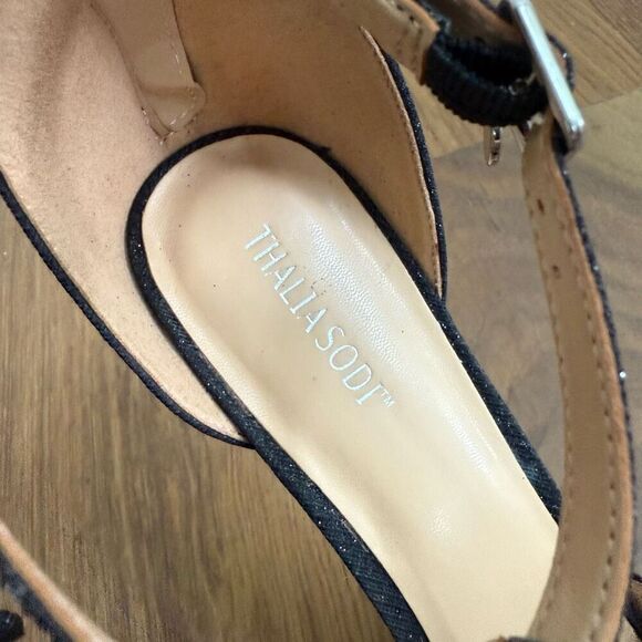 NWOB Thalia Sodi Chace Black T-Strap Embellished Platform Stiletto Heels 12 Wide - Picture 3 of 10